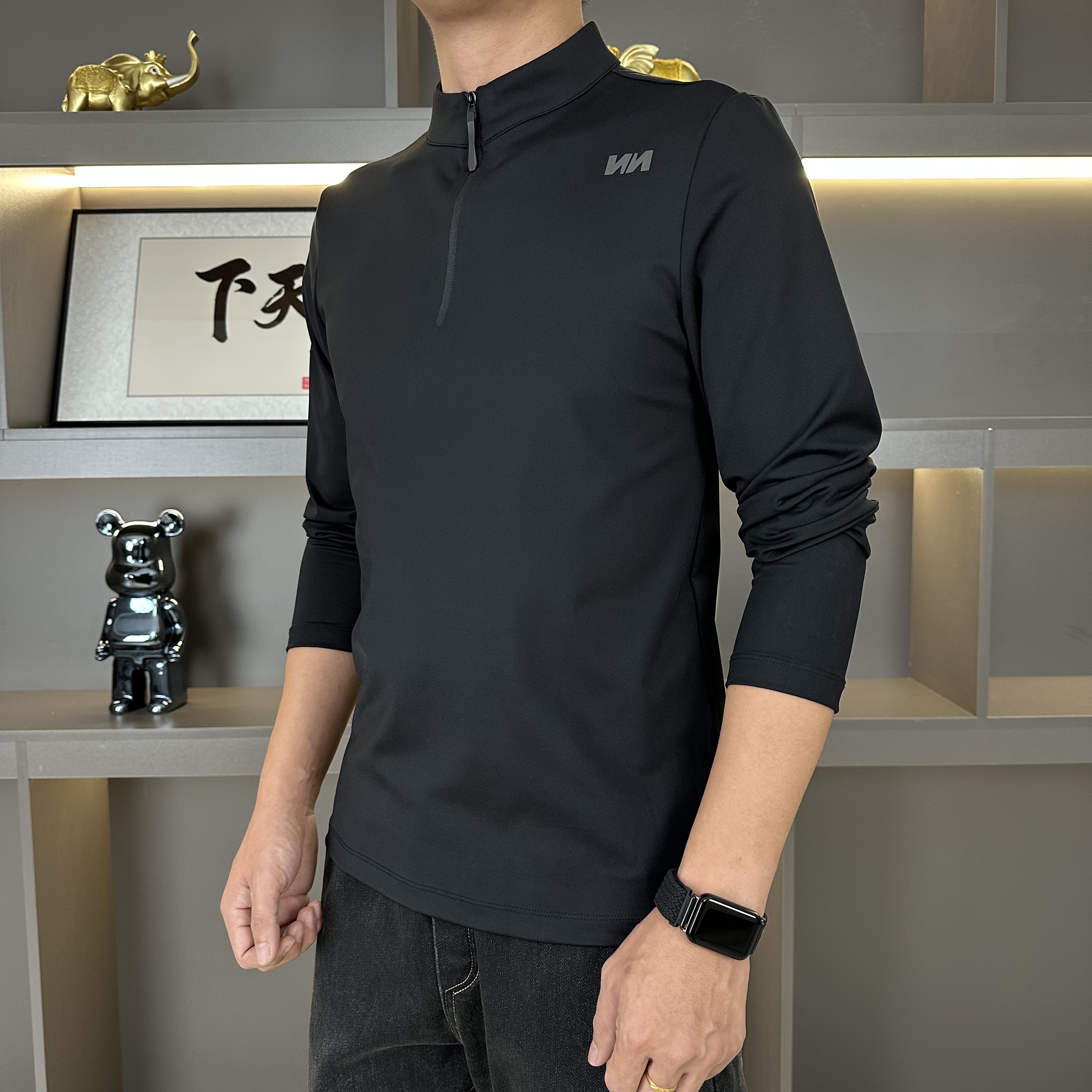 秋季新款时尚休闲立领半拉链百搭男士T恤35143