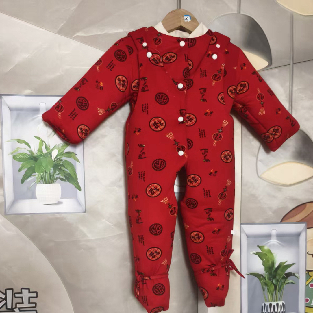 冬款加厚红色背带款包脚棉花衣