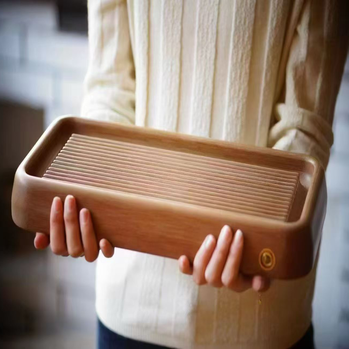 全人工精细打磨 台湾原版小型简约排水茶盘尺寸38*19*5.5cm