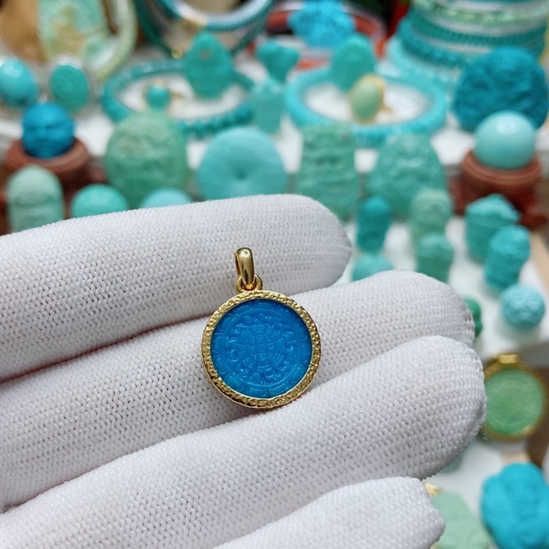 绿松石18K金镶嵌九宫八卦牌