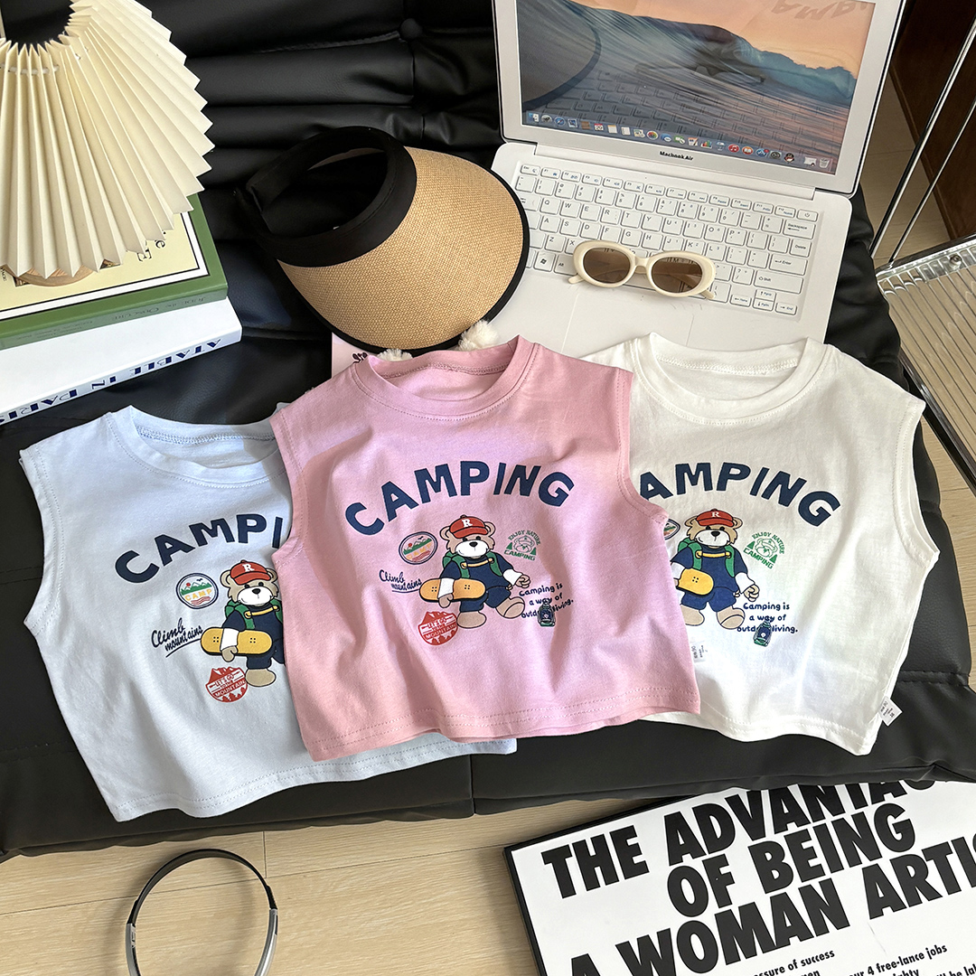 【宅萌系】儿童夏季新款纯棉无袖背心上衣男女童韩版薄款宽松童装99