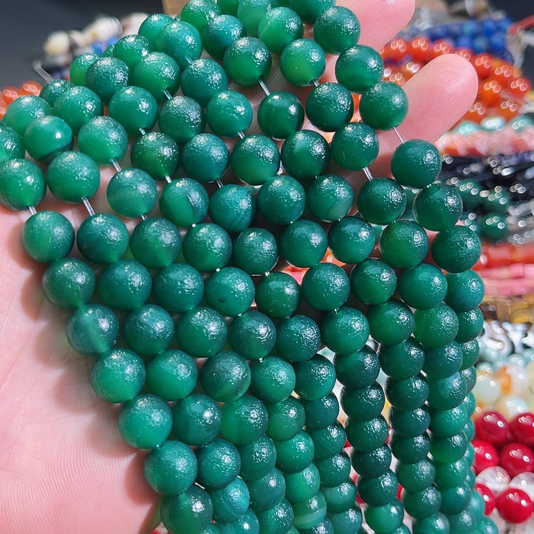 玛瑙/玉髓未镶嵌珠宝半成品橘皮绿玛瑙一条12mm