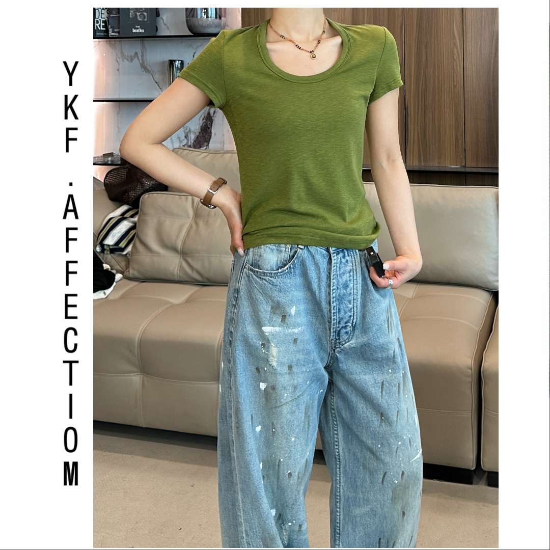 【瘦瘦心机T】舒服软糯简约百搭多规格显瘦T恤u领/交叉V领52233