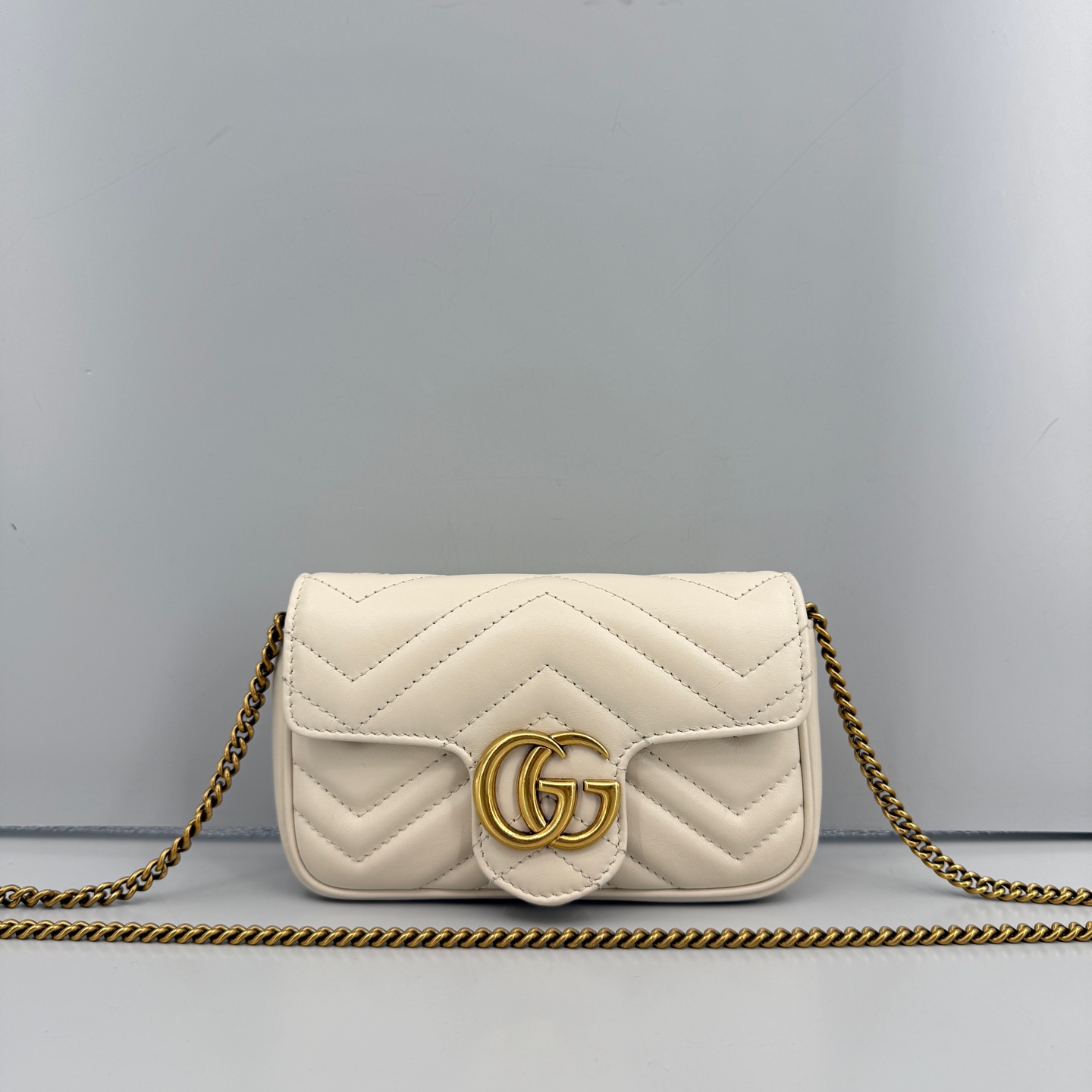95新 GUCCI/古驰 优选/马蒙迷你白色链条包少虾扣/16x10×4/Z11308