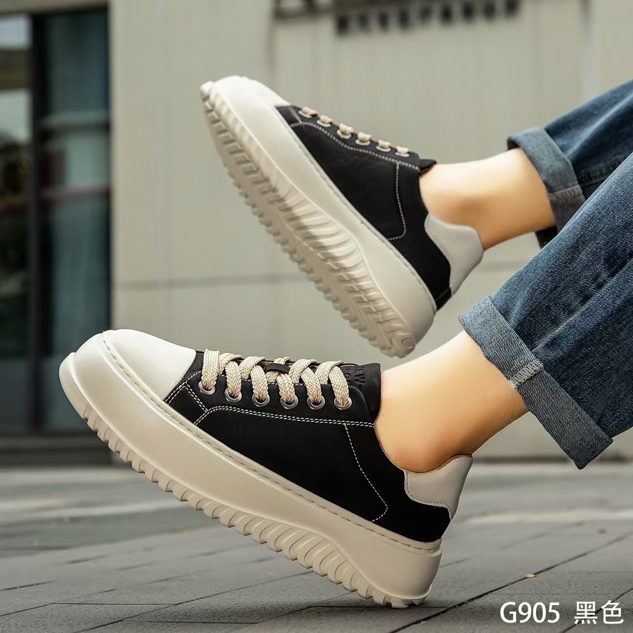 hx905潮鞋通勤风时尚百搭休闲板鞋防滑板鞋素面圆头潮流