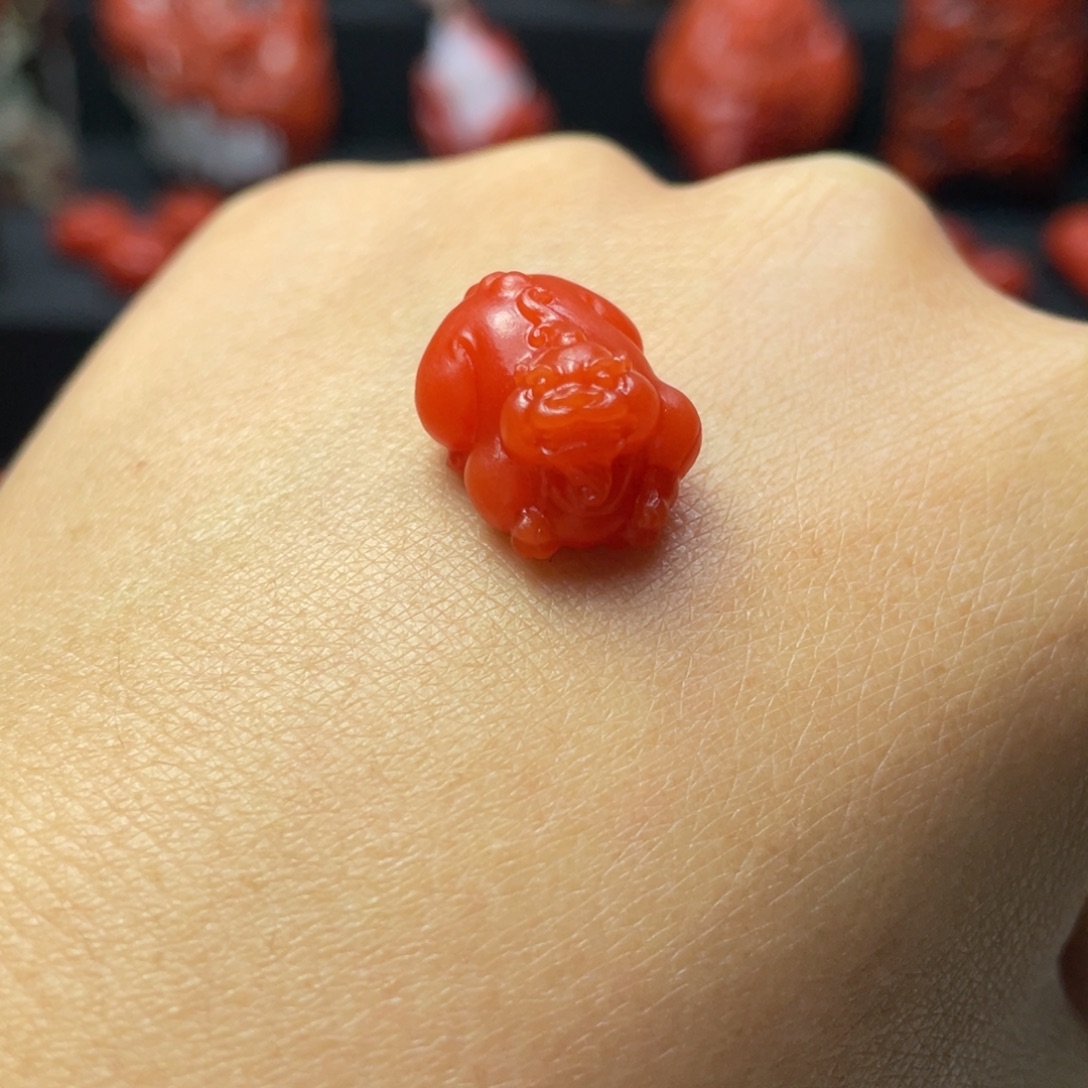 南红玛瑙未镶嵌貔貅配饰大水沟原矿柿子红小貔貅3.0g