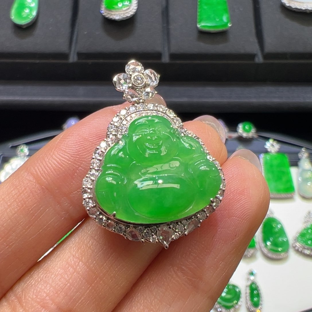 翡翠颈饰18K金镶嵌48小时鉴赏期 超时不退不换