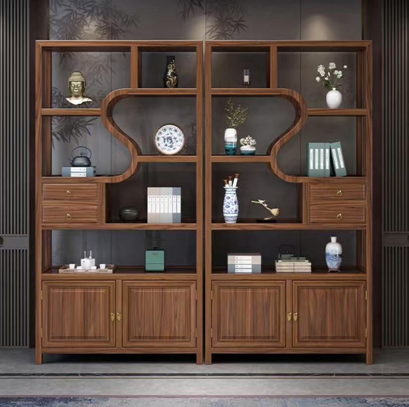 青云流水新中式博古架实木家用陈列架茶室茶叶展示柜多宝阁隔断