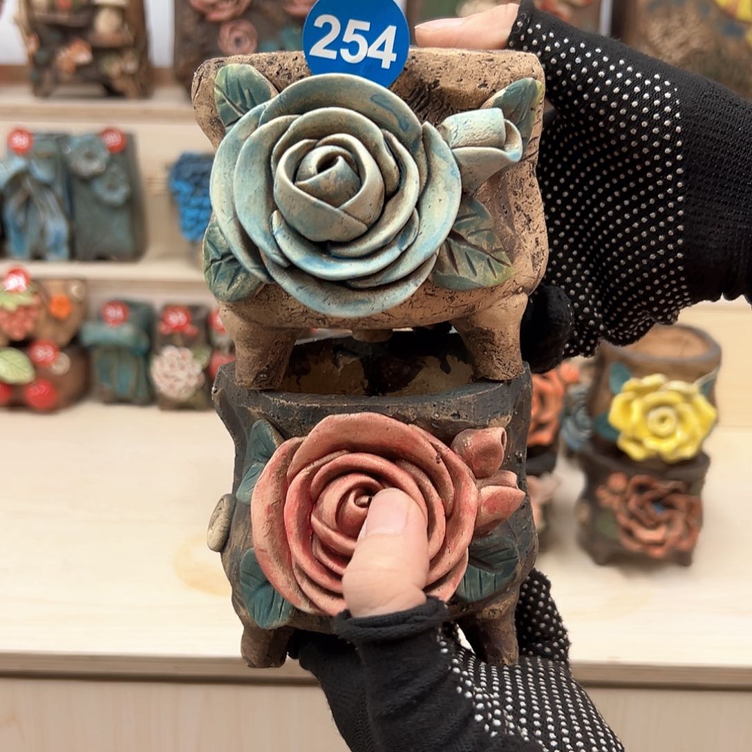 紫砂花盆254号微瑕两个内口8.5×8外高10