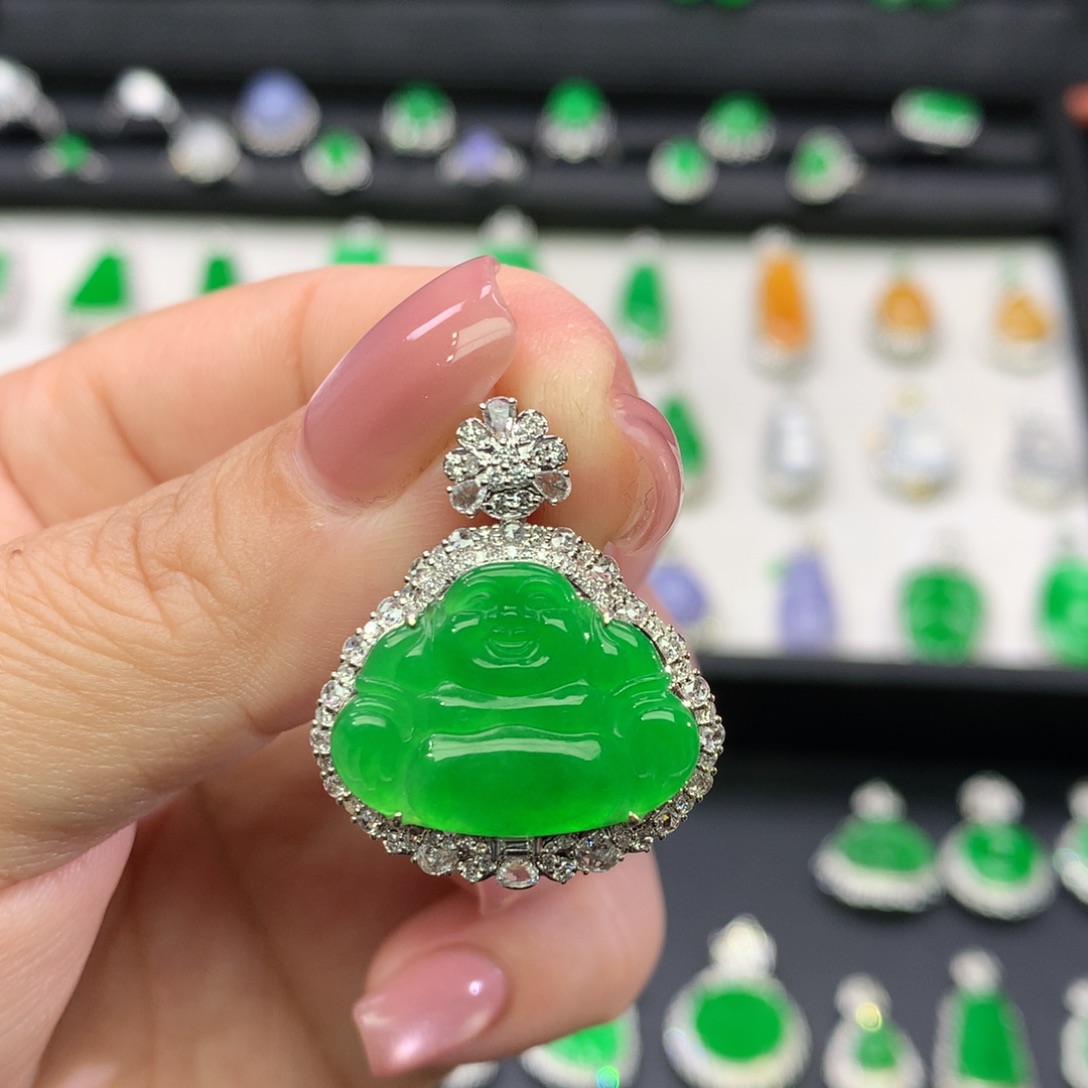 翡翠18K金镶嵌吊坠(不含链)