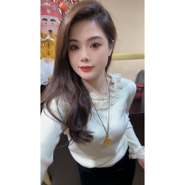 (尚米娜家) 蕾丝花边领修身显瘦针织衫毛衣
