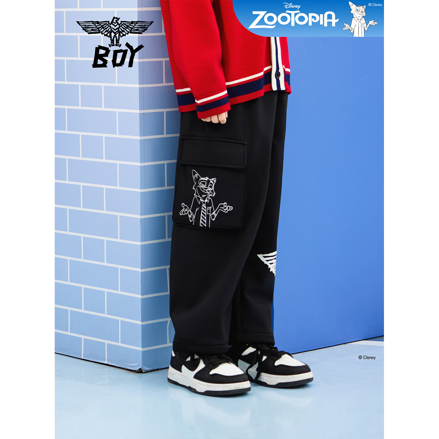 BOY JUNIOR【疯狂动物城联名】裤子男童2025新款休闲裤 黑色 140