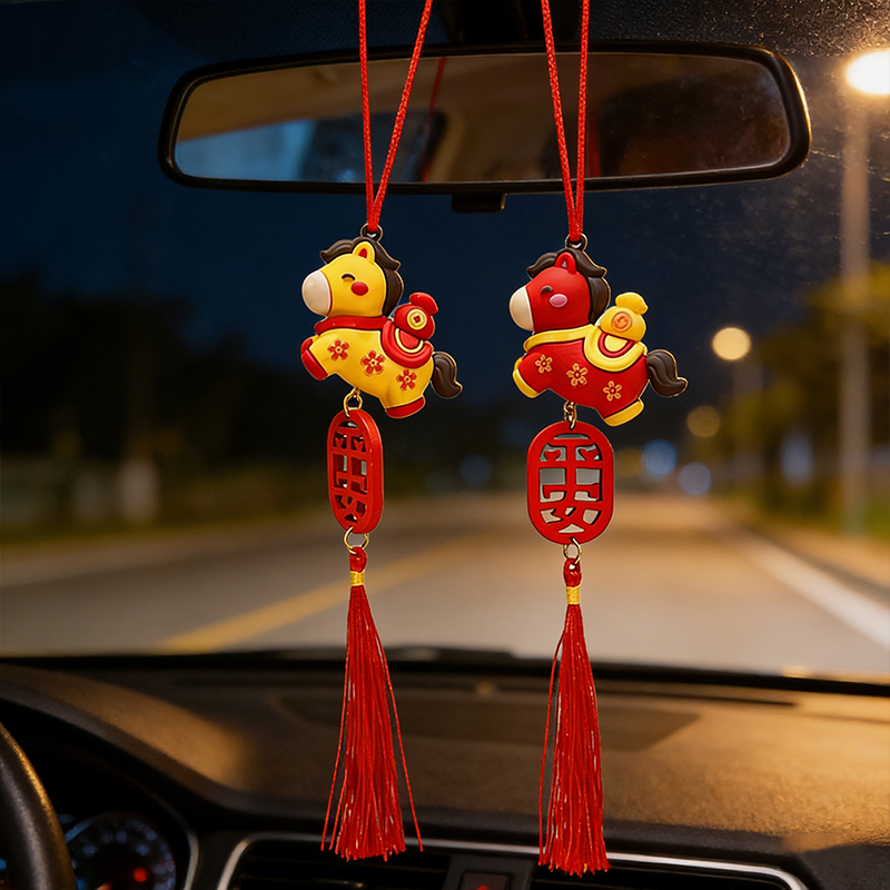 马年新款汽车挂件一路平安车内后视镜挂饰创意卡通吊坠吊饰装饰品商品图