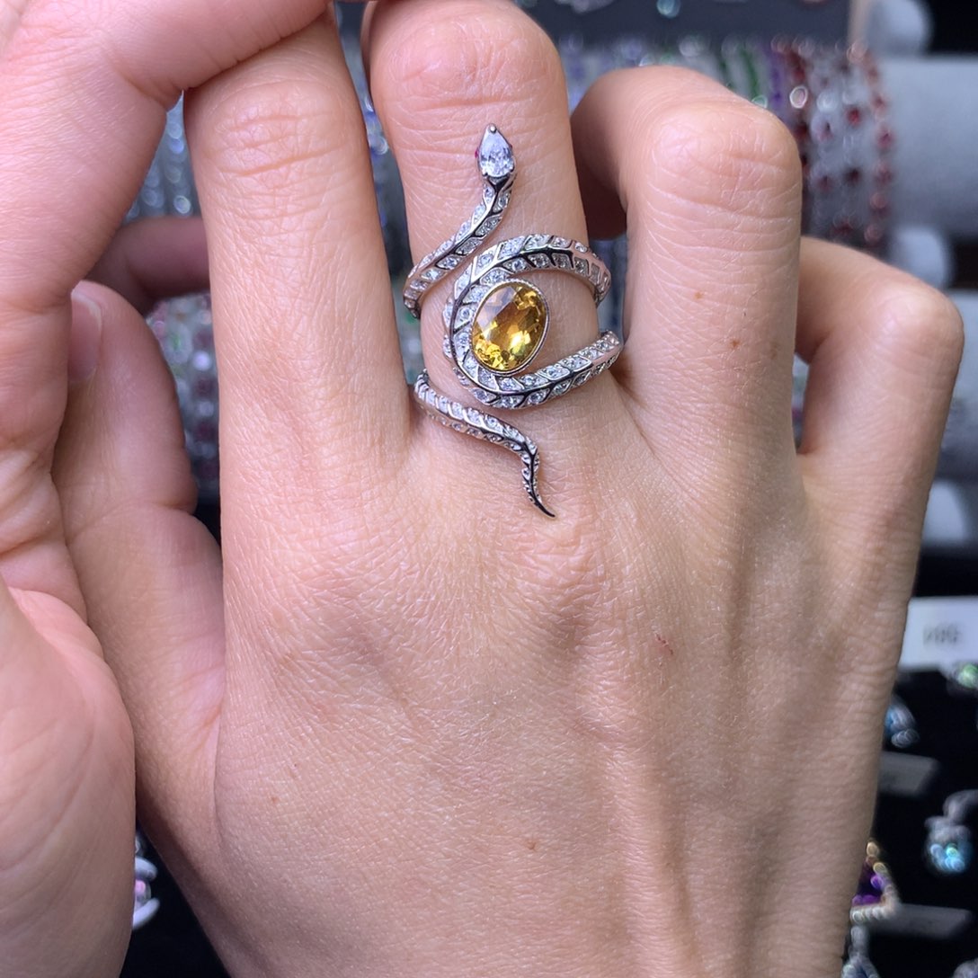 黄晶戒指银S925镶嵌戒指