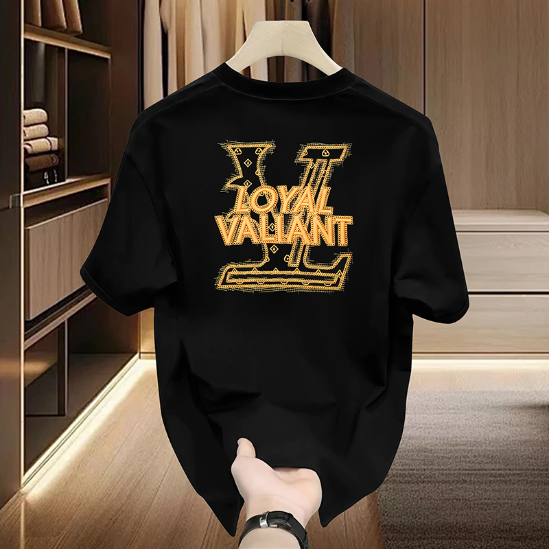 L家立体刺绣-T2081植绒潮流休闲百搭T恤男女同款纯夏季