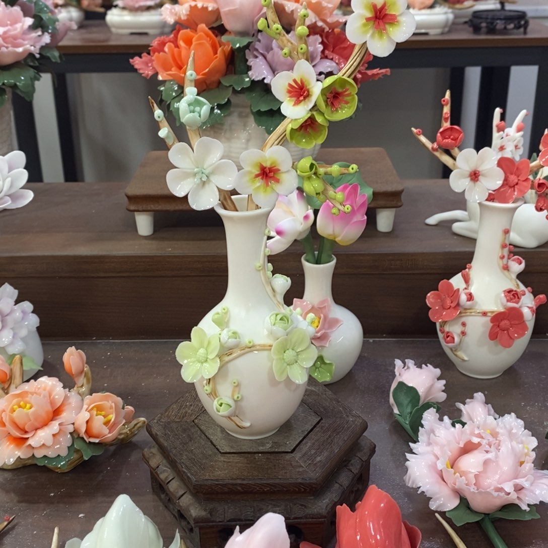 瓷片陶瓷手工花摆件