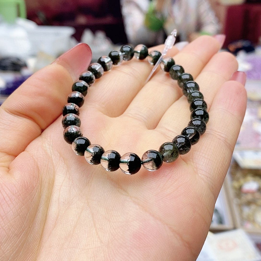 水晶手绳未镶嵌F003聚宝盆墨绿色6.6m