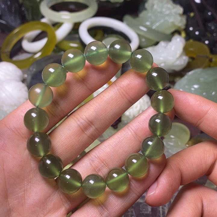 岫玉天然岫玉手串未镶嵌老*