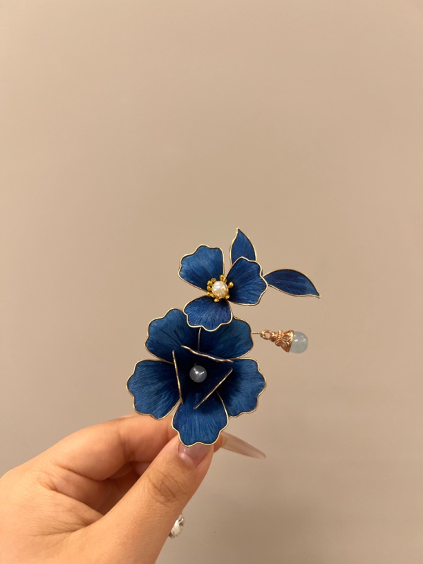 雨点简约手工发夹发饰气质头饰发簪绒花纯手工绒花发簪绒花发夹