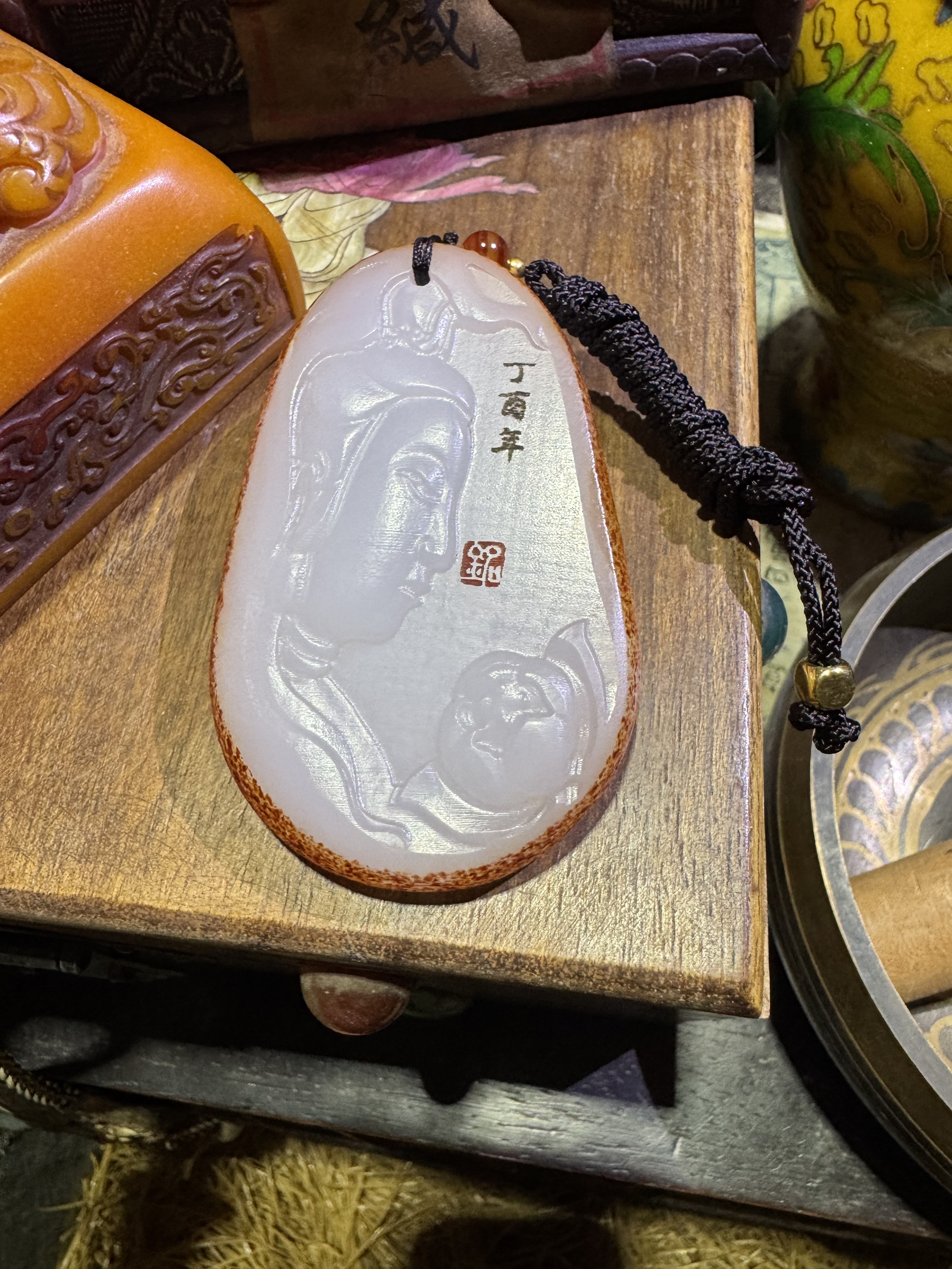 【闪购商品】福利木摆件两件带皮观音白加币子