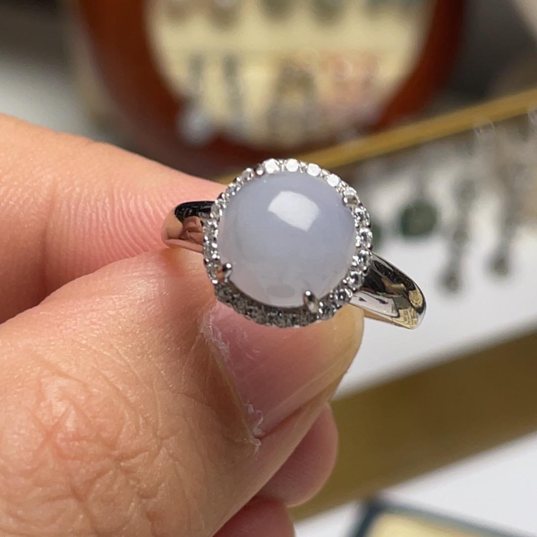 翡翠戒指银S925镶嵌纯天然缅甸翡翠