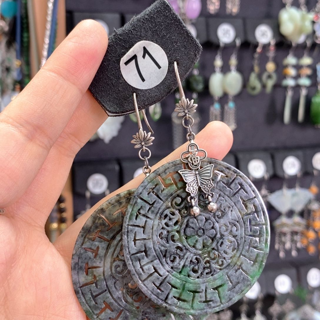 西***容翡翠银S925镶嵌耳饰X32