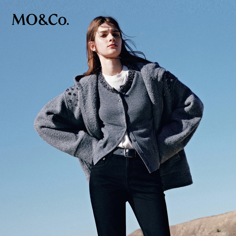 【赵老板专属】MOCO外套冬绵羊毛手工钉钻连帽MBD4COTT04