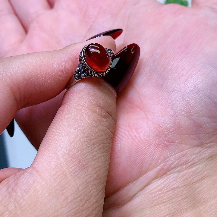 石榴石戒指银S925镶嵌