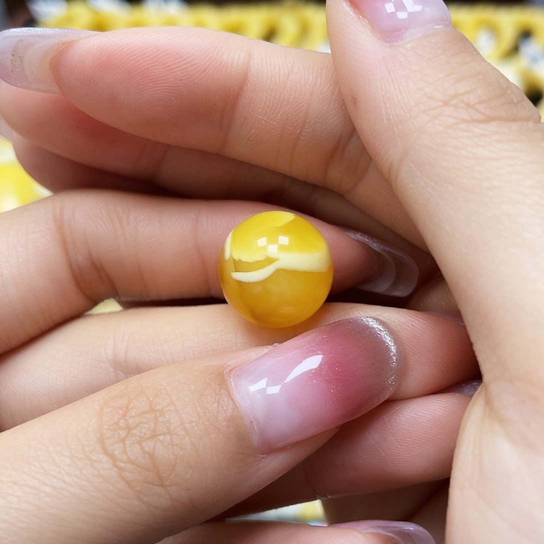 蜜蜡裸石未镶嵌圆珠14.1mm小矿灰