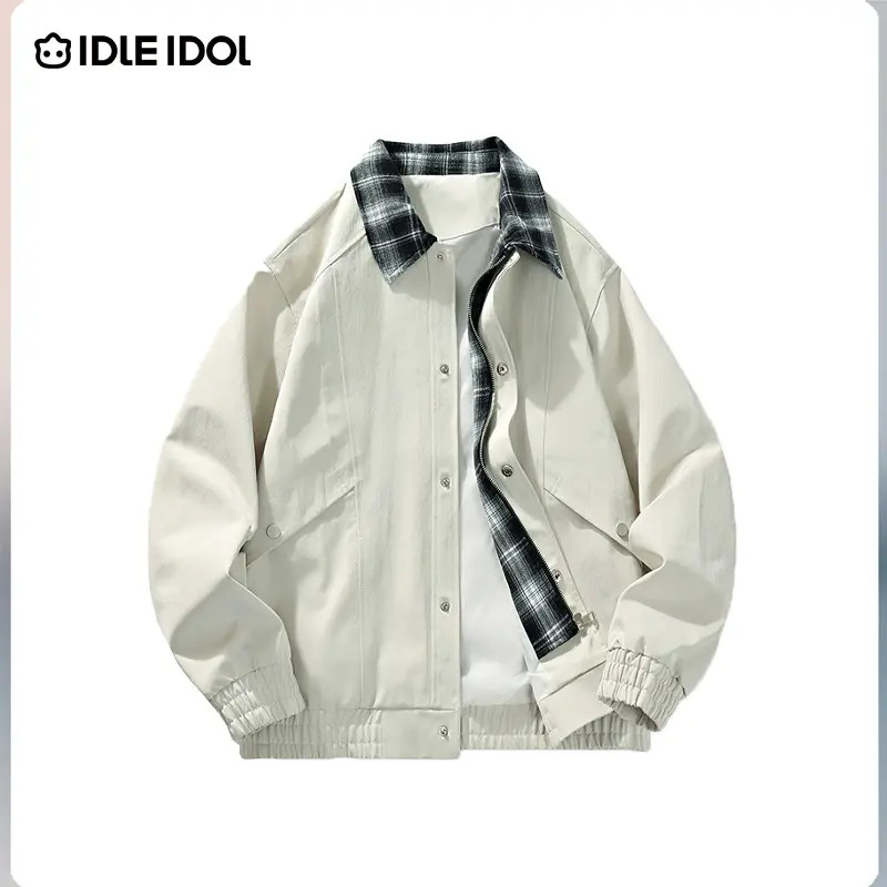 IDLE IDOL新款假两件潮流翻领撞色长袖时尚简约休闲情侣款夹克男