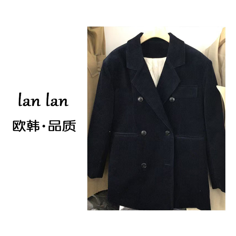 lanlan-冬上新【双排扣灯芯绒羽绒西装】73102欧韩版灯芯绒羽绒西装