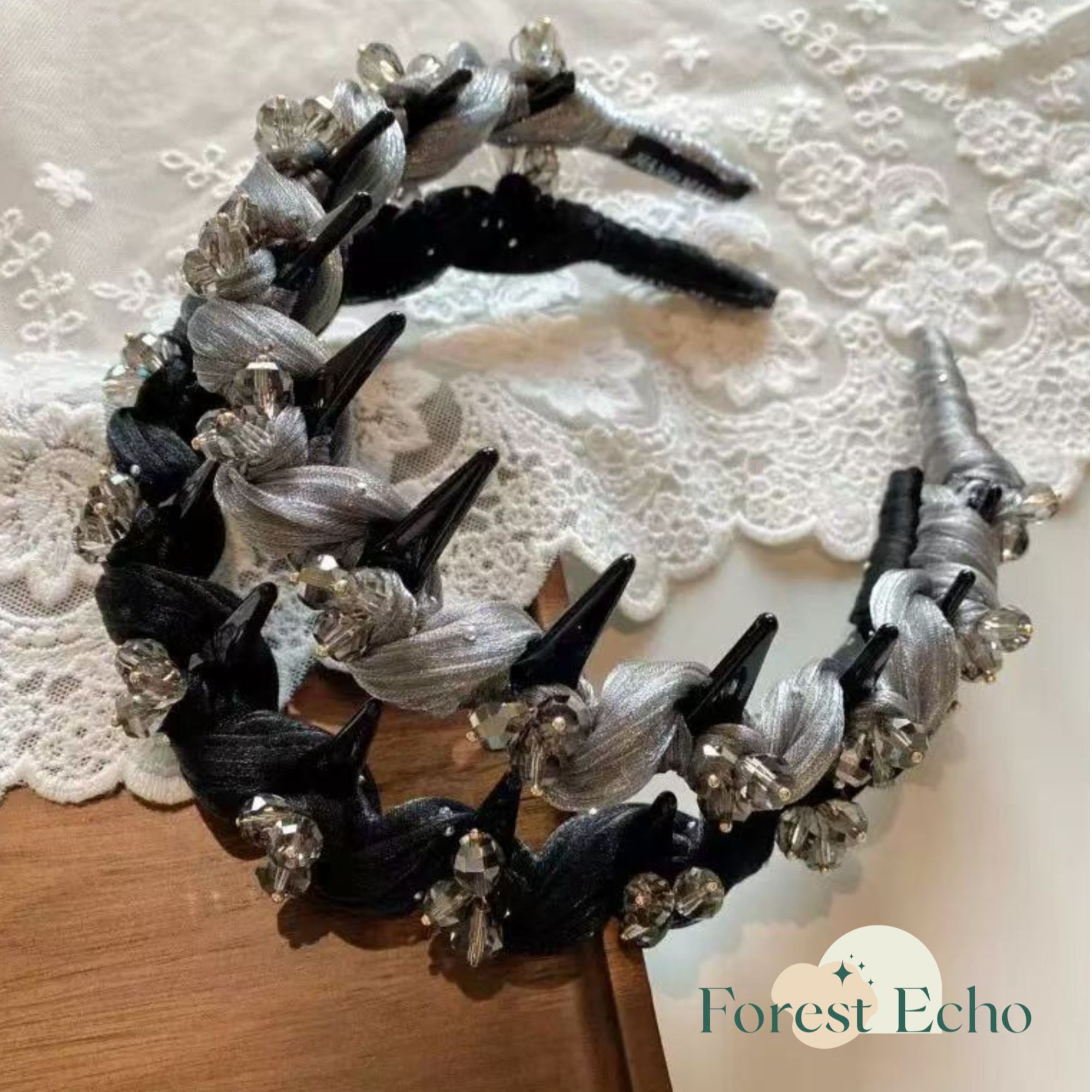Forest Echo 上新 东大门高级感薄纱缠绕水钻头箍