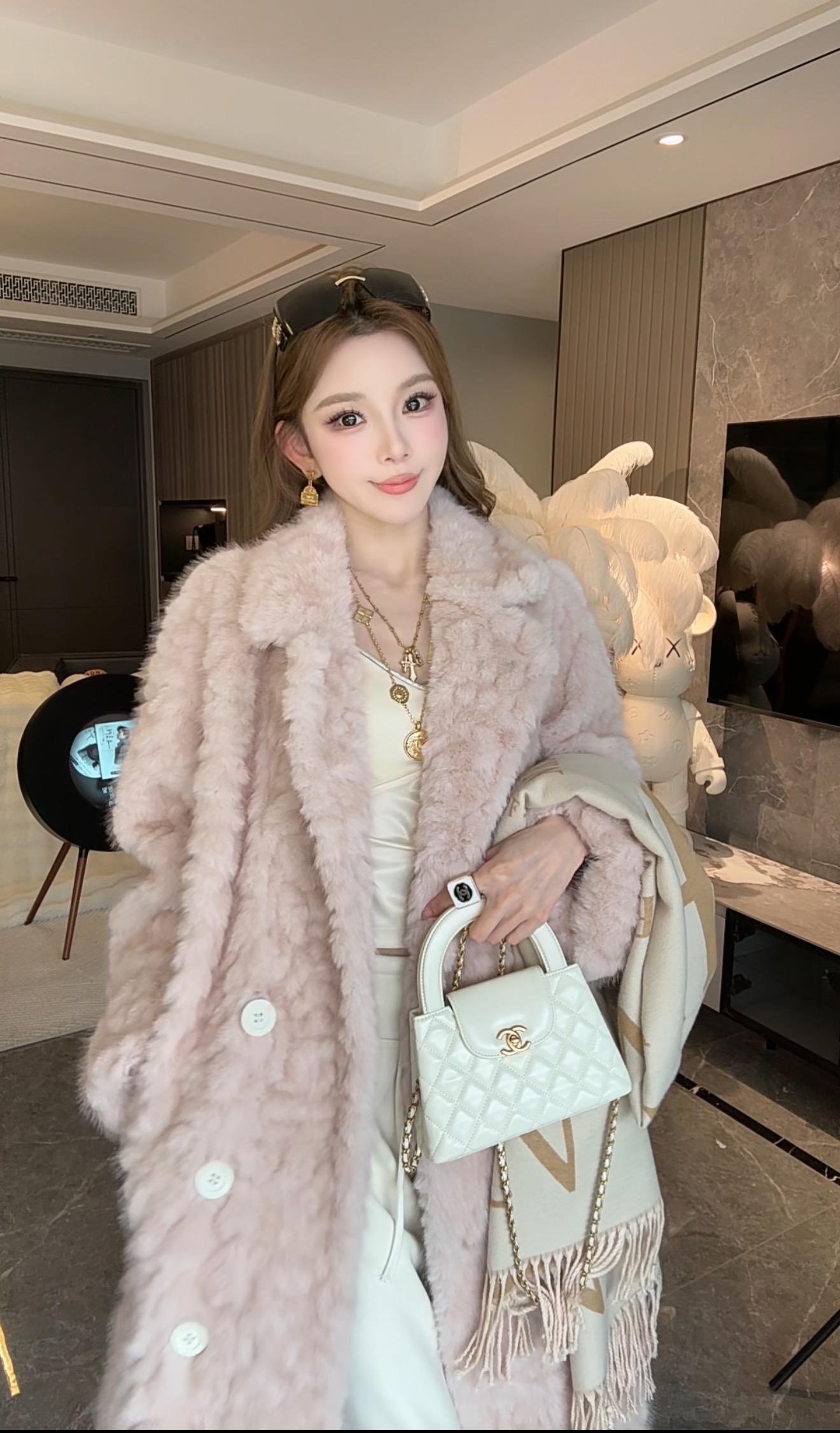 樱色雪/2025冬季长款毛毛外套88477
