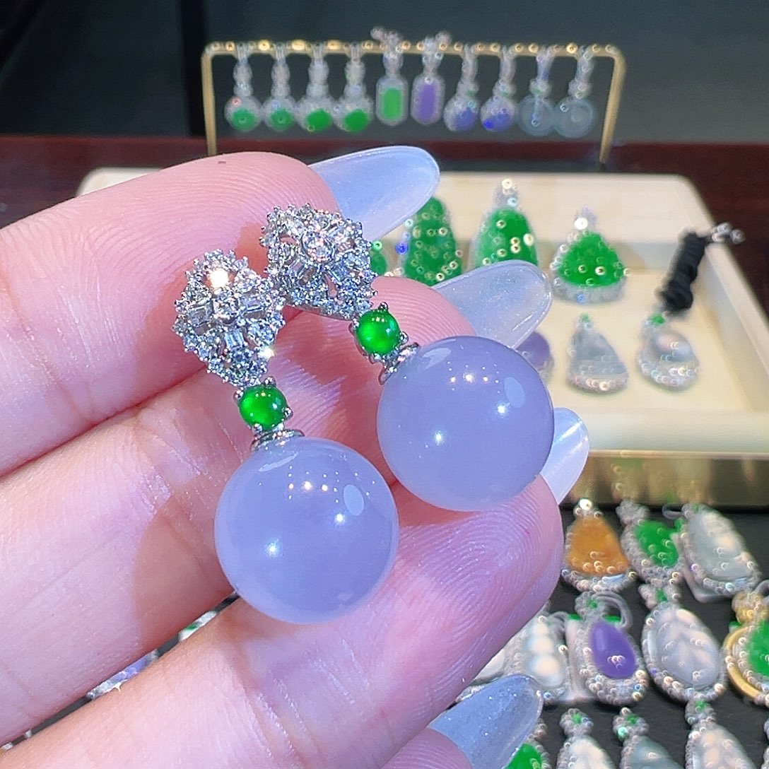 翡翠耳钉18K金镶嵌翡翠