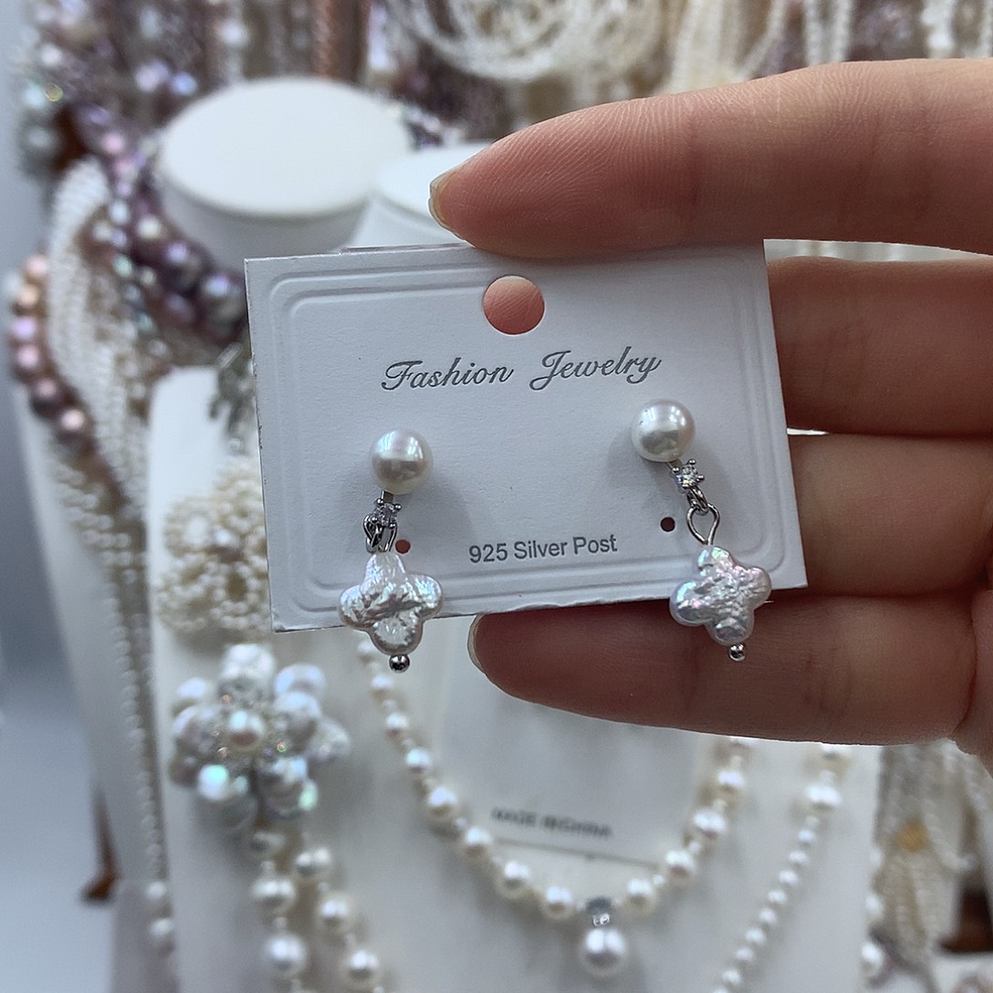 银S925镶嵌淡水珍珠项链耳饰