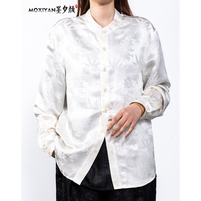 【墨夕颜】2025新款桑蚕丝男装 醉竹烟 新中式立领衬衫-MH-688