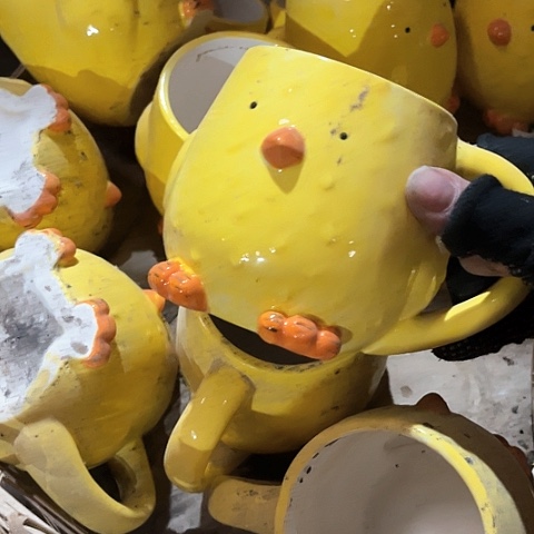 微瑕，不能明火，2个小鸡杯子