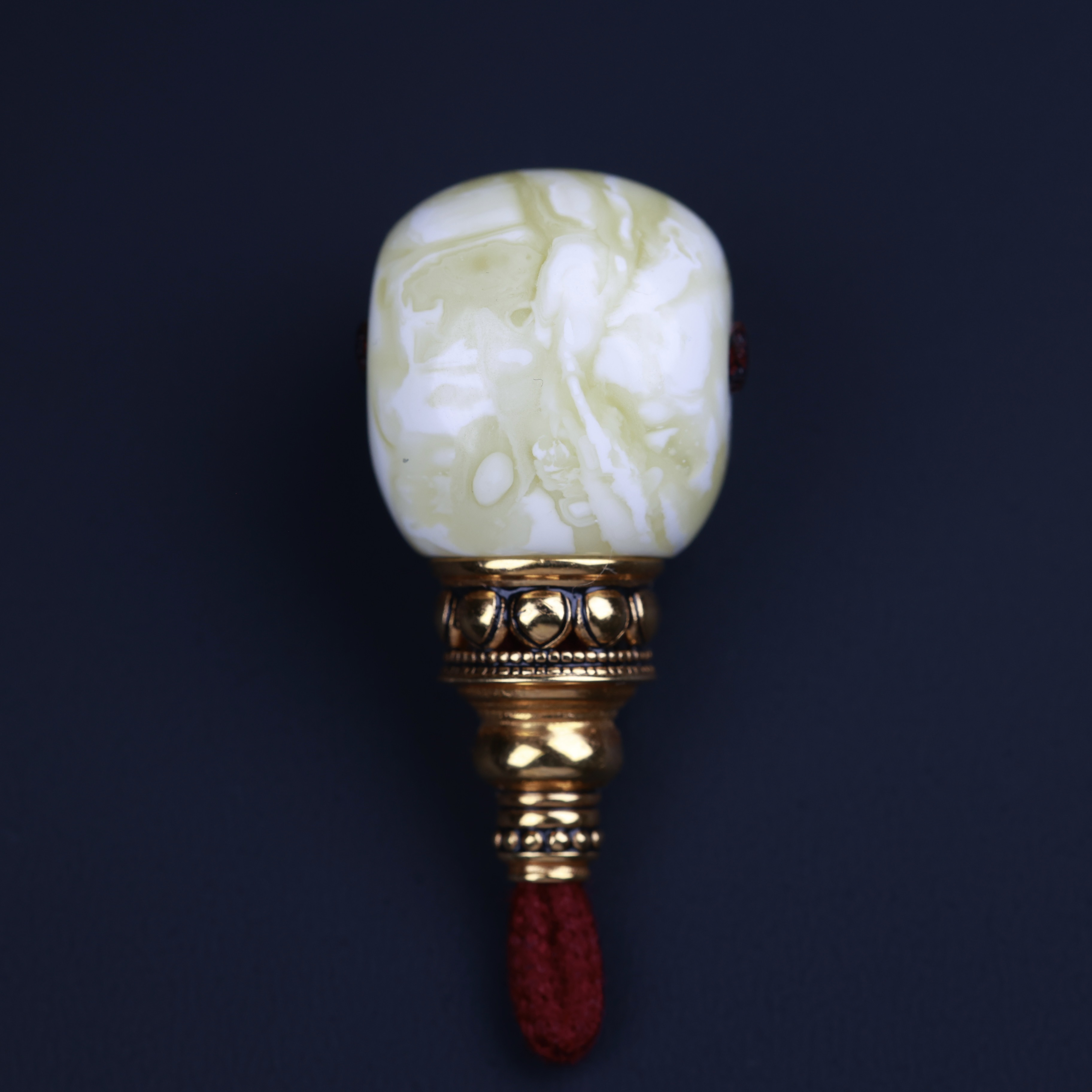 15mm蜜蜡虎皮纹花蜡18K金塔三通（适合9-10的108用原矿一物一图