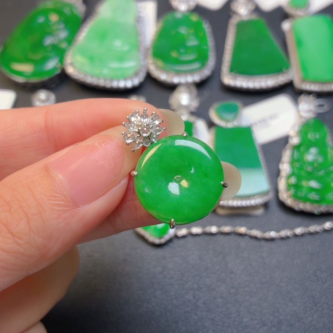 翡翠银S925镶嵌吊坠(不含链)