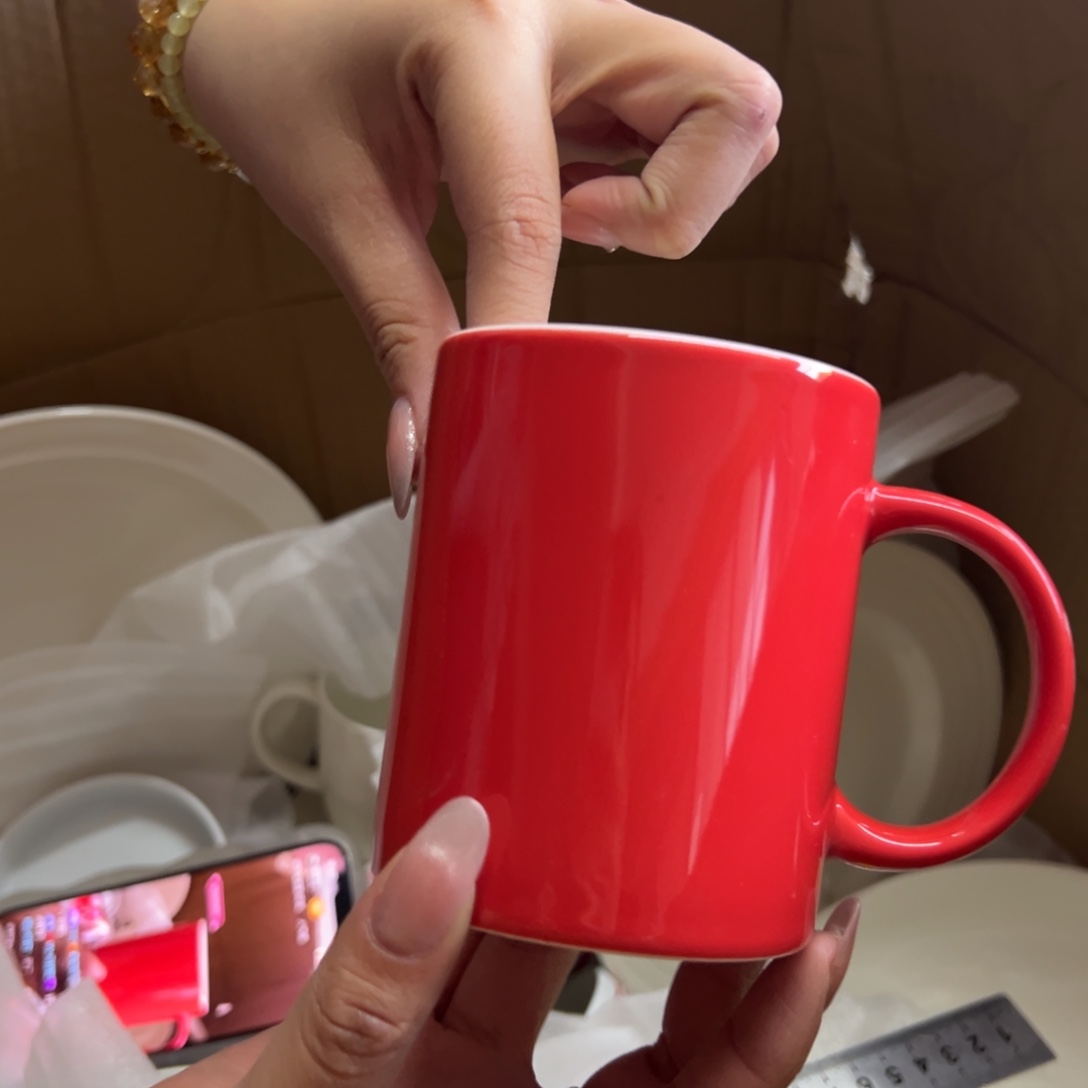 新骨瓷165瑕疵慎拍红色马克杯