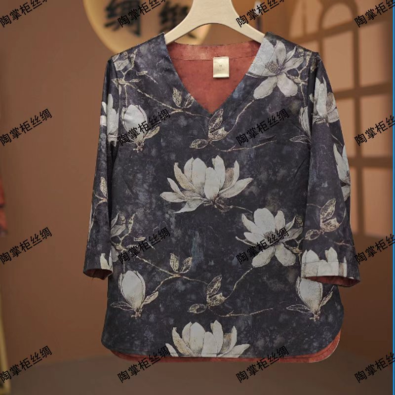 秋季新款七分袖提花国风复古气质女士上衣-2540