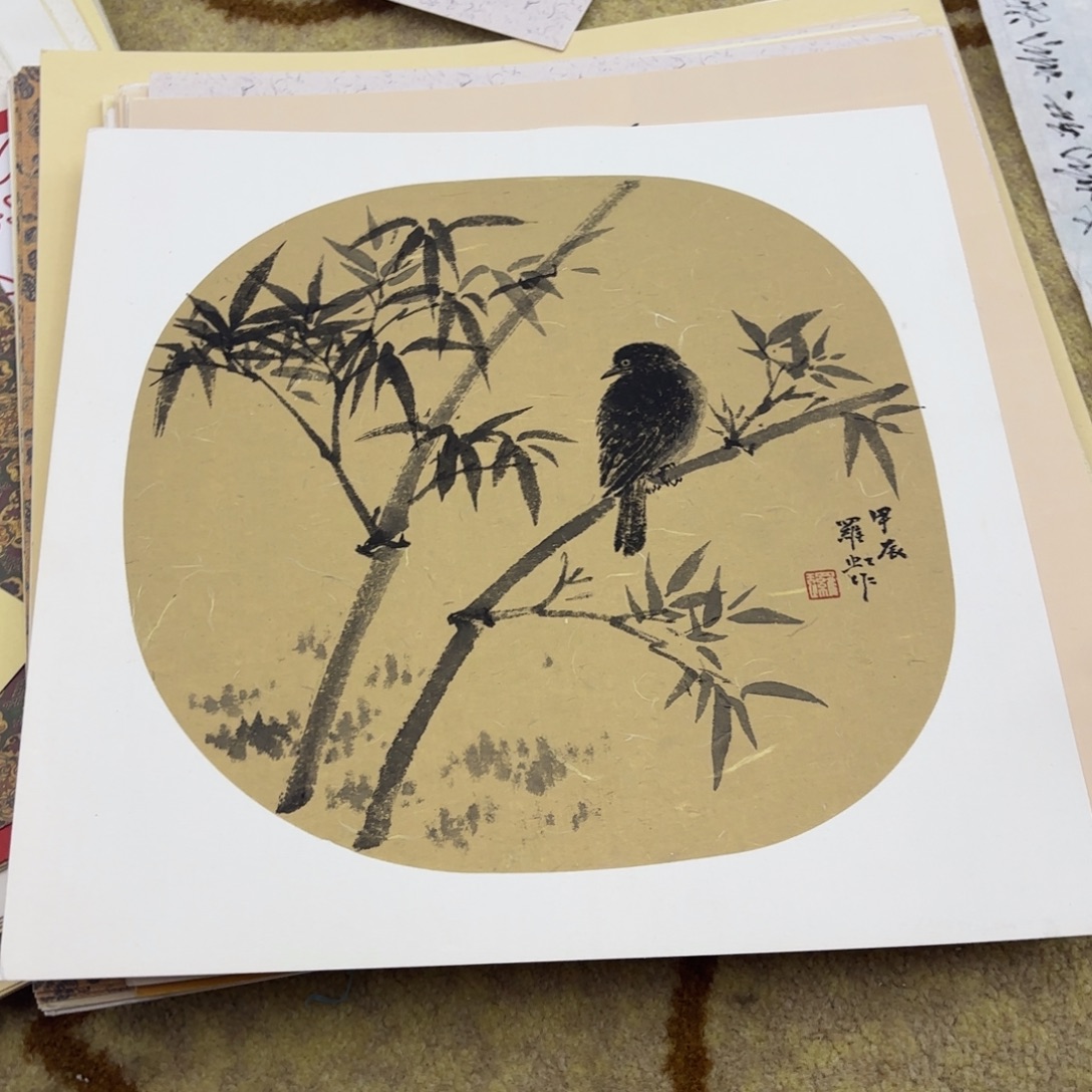 国画罗红33卡纸花鸟童