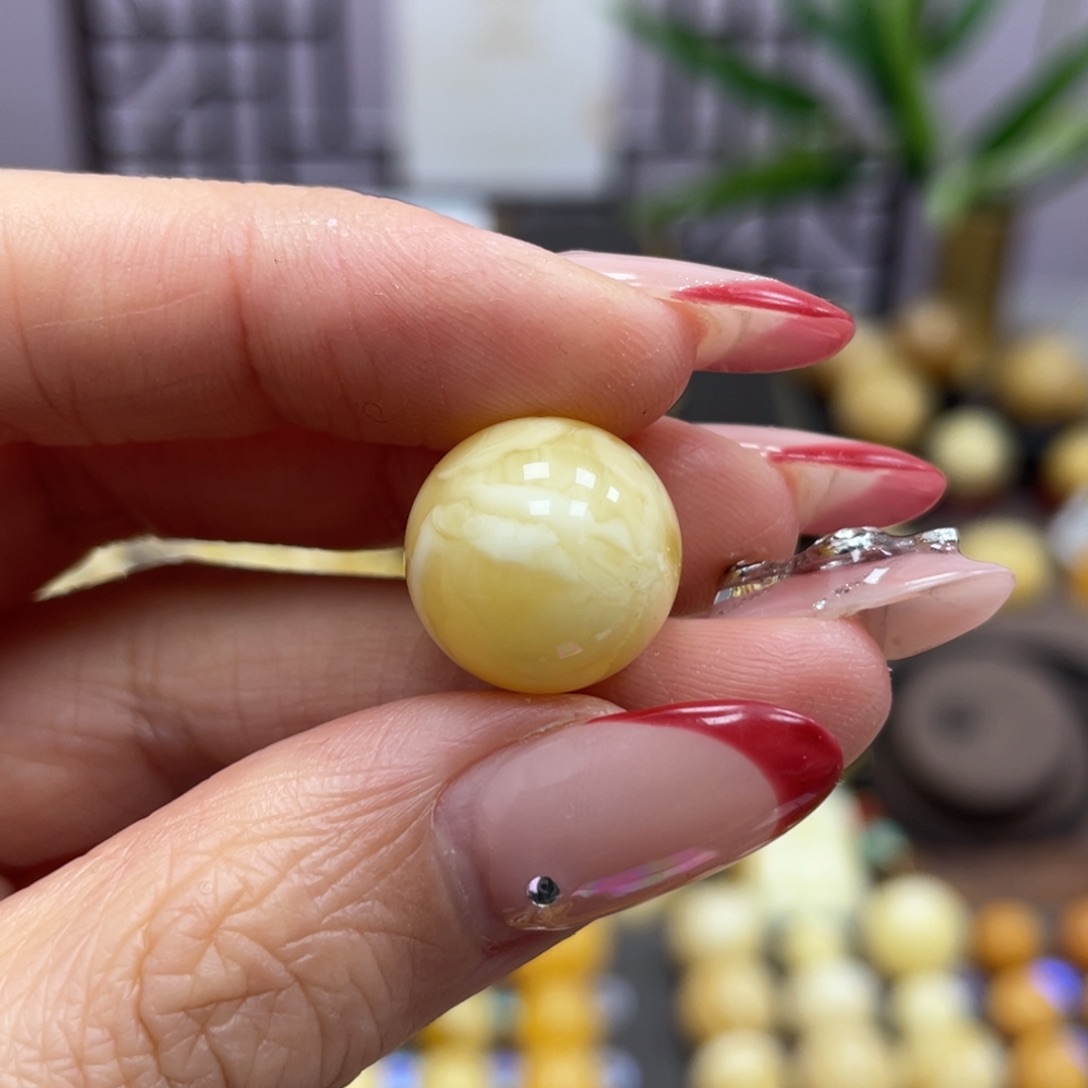 琥珀裸石未镶嵌14.2mm圆珠