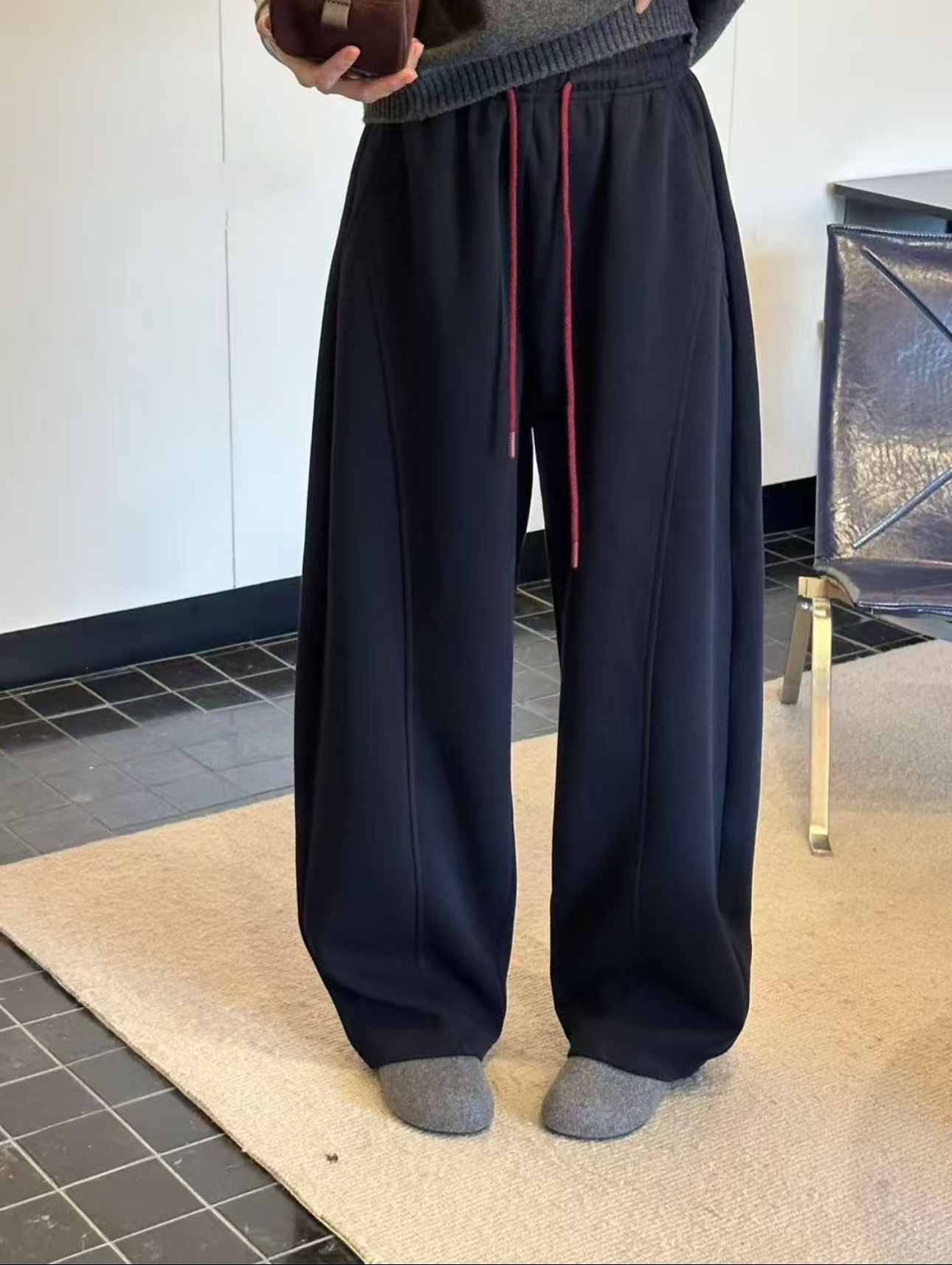 135设计感抽绳休闲弯刀裤女秋季加绒