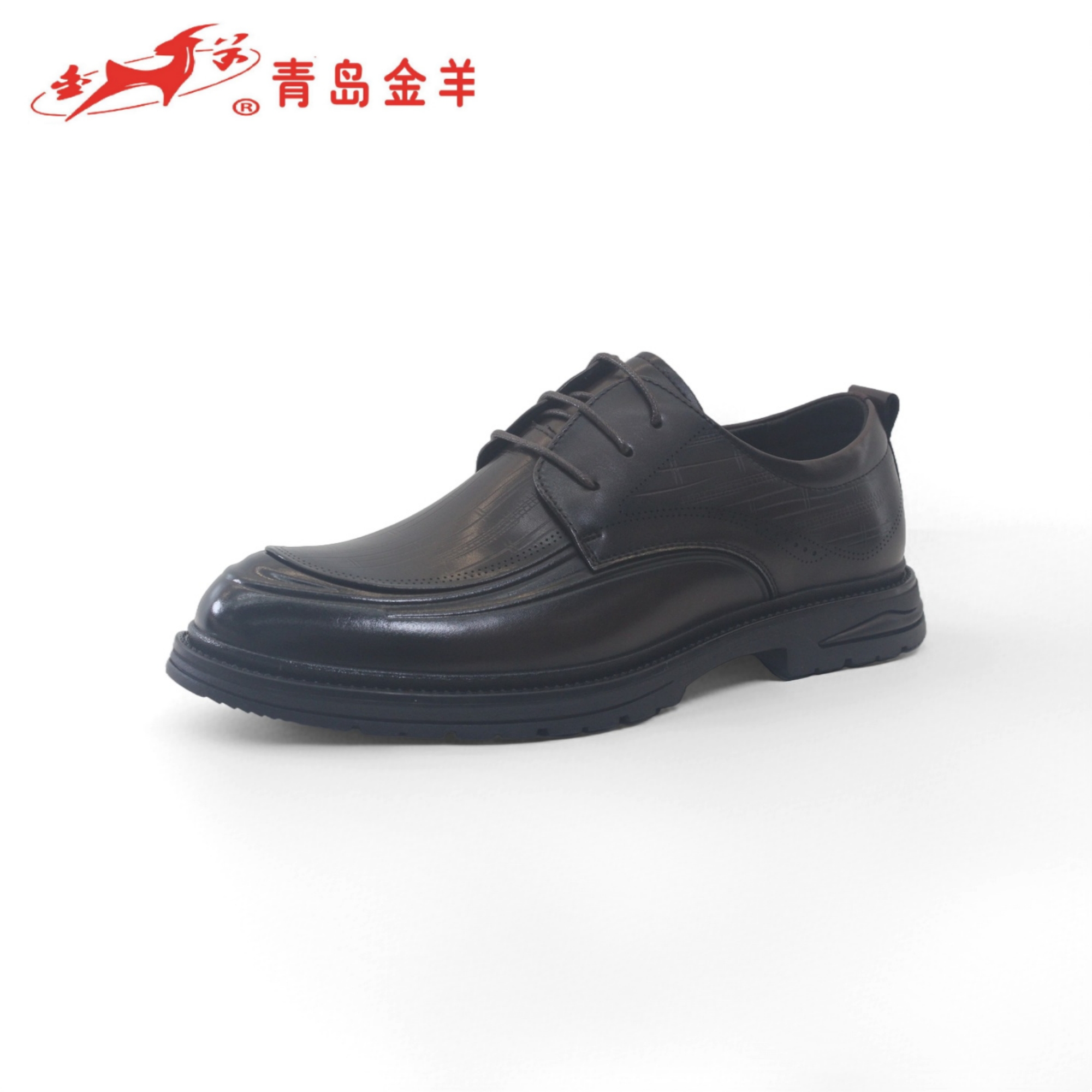 金羊新款休闲皮鞋时尚棕色款英伦风休闲商务款