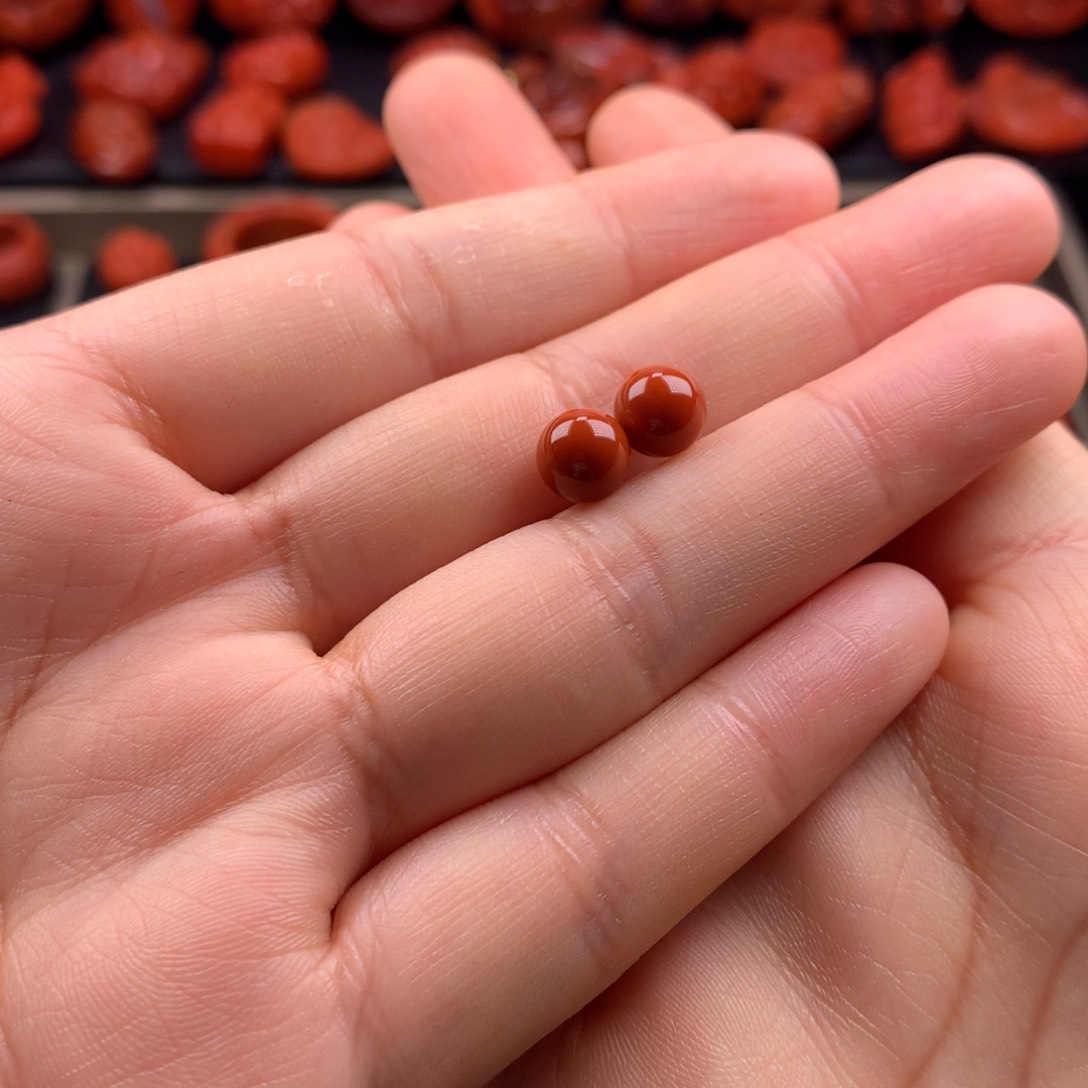 南红玛瑙圆珠对珠7mm+未镶嵌