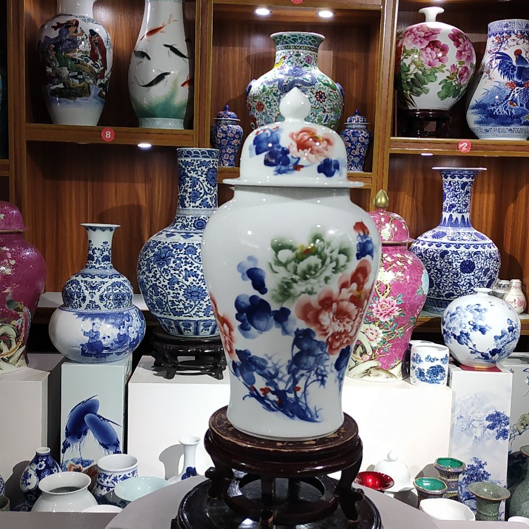 瓶景德镇陶瓷牡丹将军罐