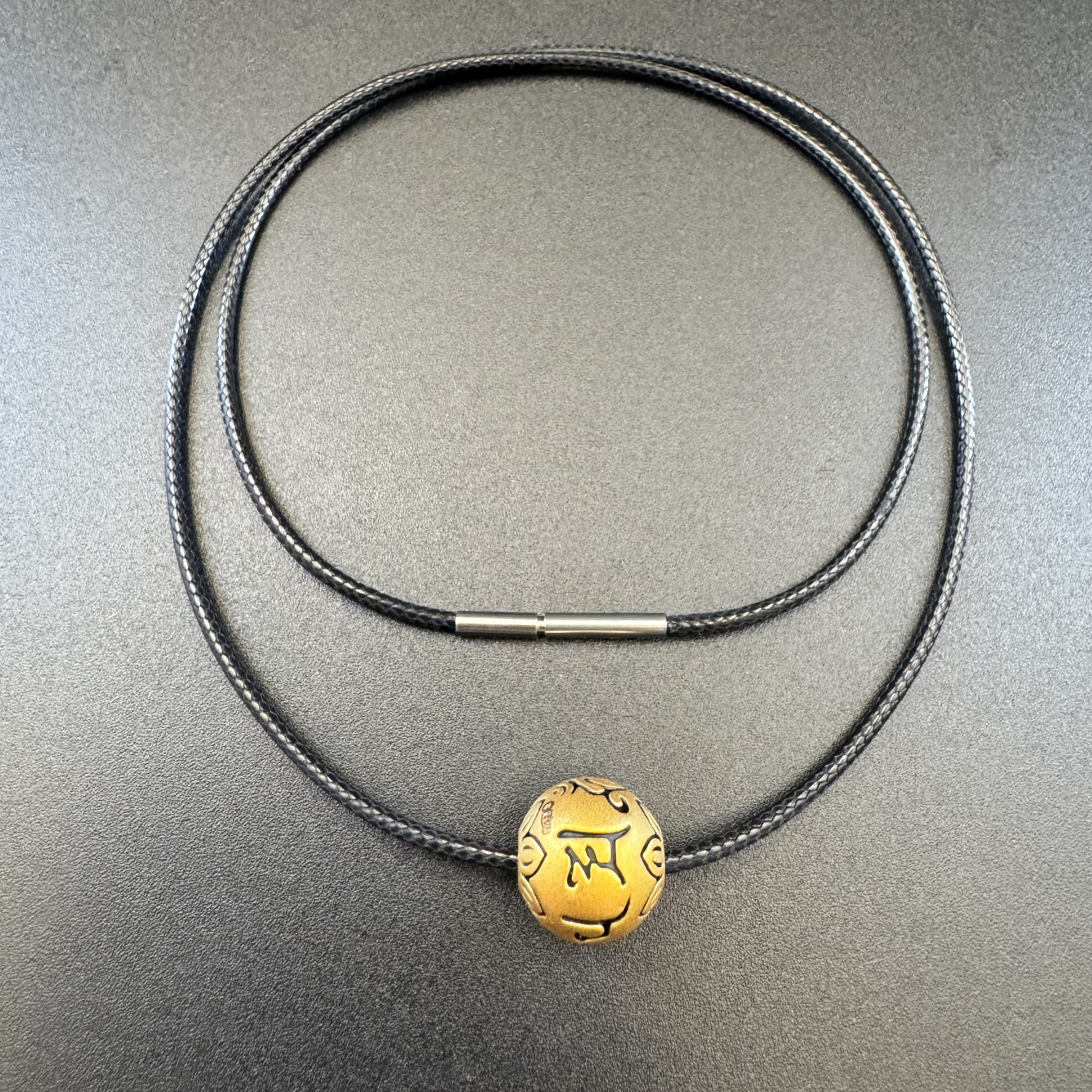 足金999黄金 珐琅彩古法莲花六字箴言转运珠吊坠