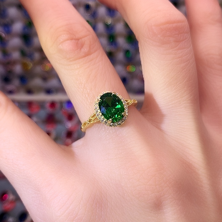 透辉石戒指银S925镶嵌6.8