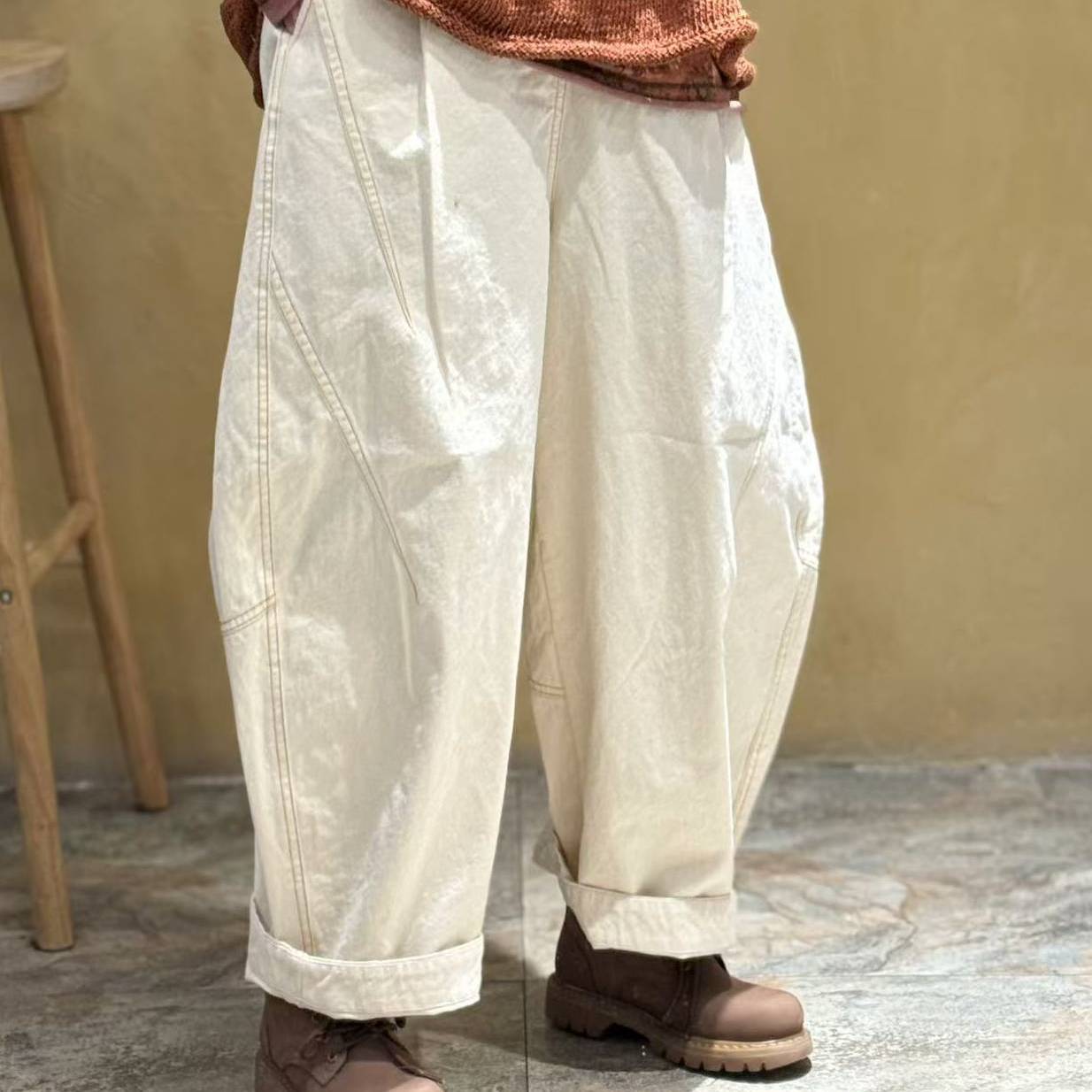 2025夏季新款色织撞色腰压线长裤240812休闲百搭直筒显瘦松紧腰